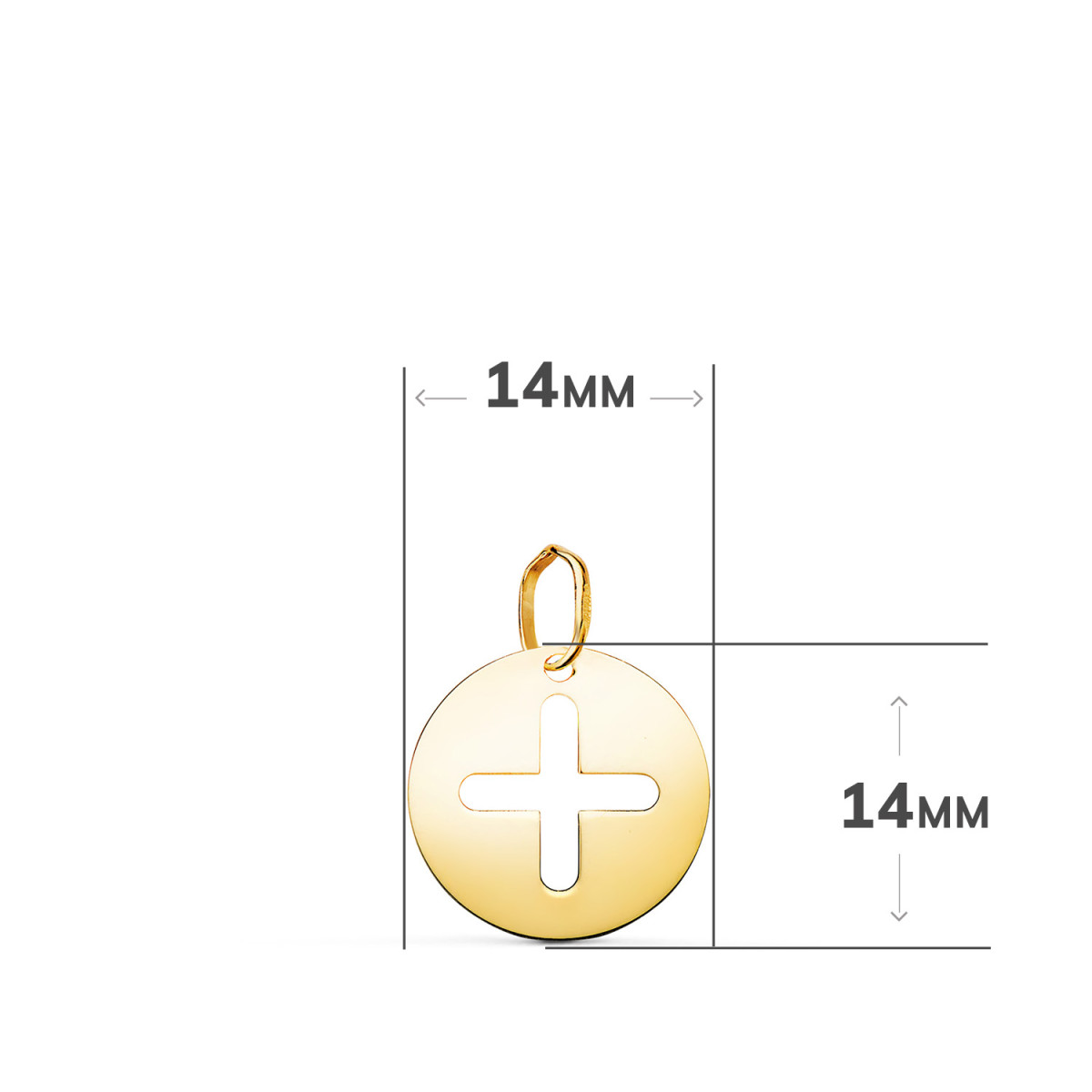 18K COLGANTE CRUZ DE LA VIDA ETERNA EN BRILLO. MEDIDA: 14 MM