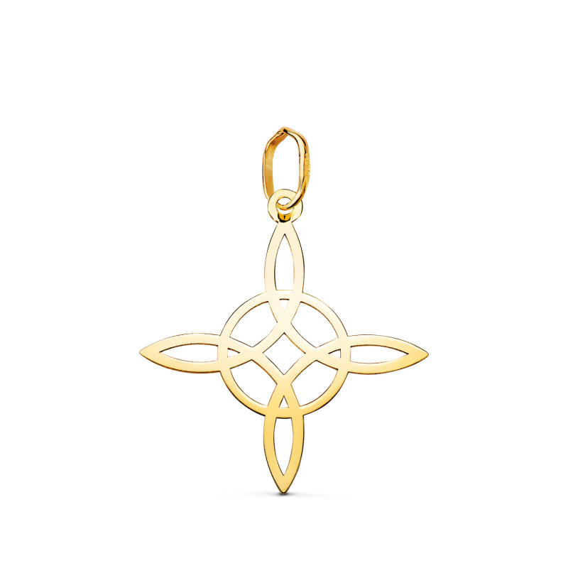 18K COLGANTE ORO AMARILLO NUDO DE BRUJA EN BRILLO: MEDIDA: 22 X 20 MM