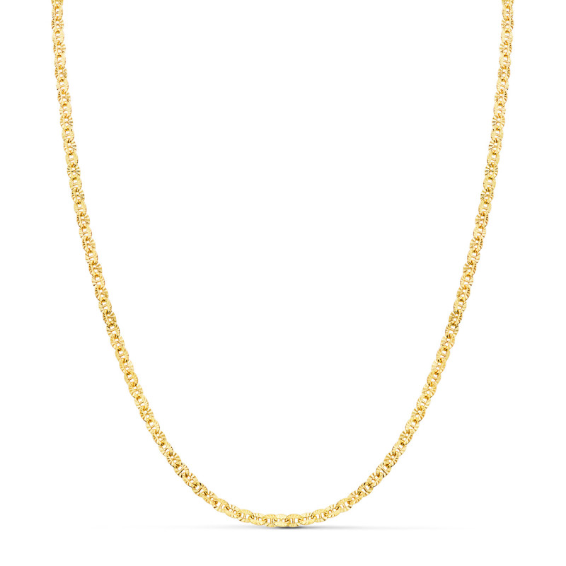 18K CADENA ORO AMARILLO FORZADA HUECA ESLABON TALLADO LARGO 40CM ANCHO 2 MM