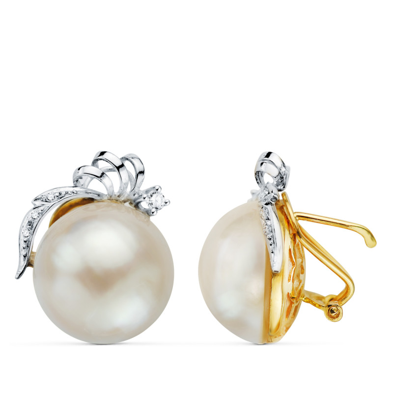 18K PENDIENTES ORO BICOLOR PERLA JAPONESA 15-16 MM. MEDIDA: 21X17MM. OMEGA