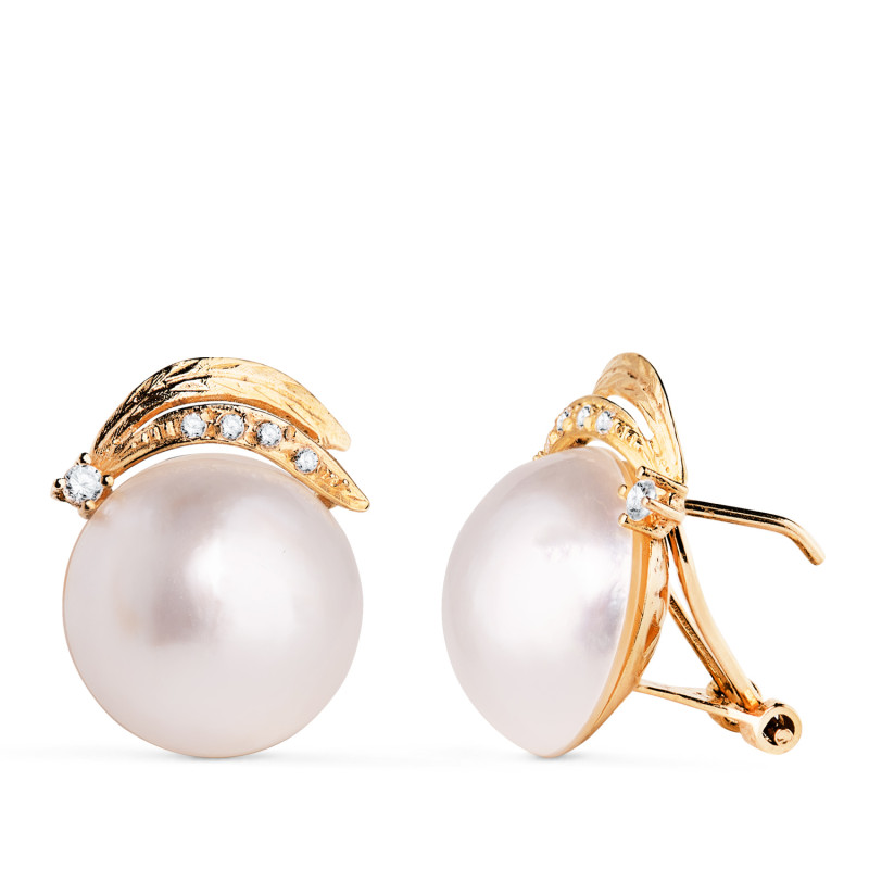 18K PENDIENTES ORO AMARILLO PERLA JAPONESA 14,5 MM. MEDIDA: 19X15 MM. CIERRE OMEGA