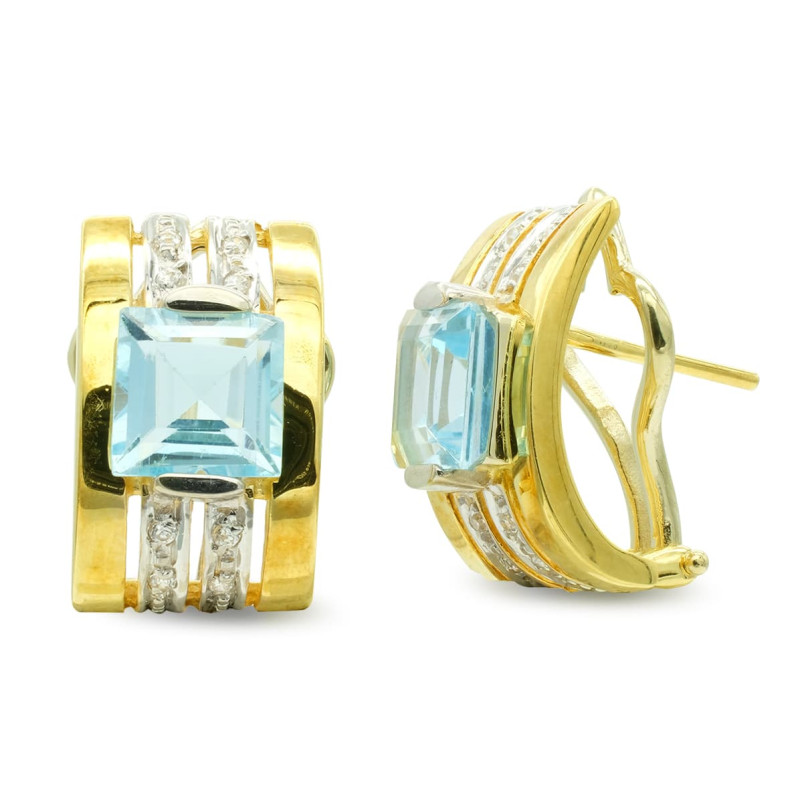 18K PENDIENTES ORO AMARILLO PIEDRA CUADRA Y CIRCONITA CIERRE OMEGA