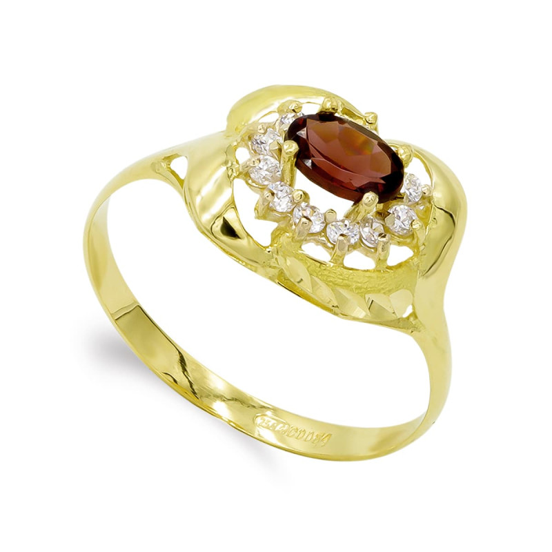 18K SORTIJA ORO AMARILLO GRANATE 6 X 4,5MM Y CIRCONITAS. ANCHO: 11 MM