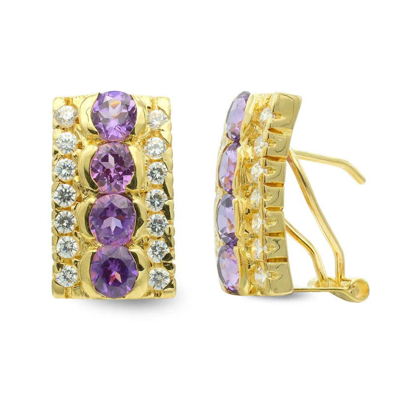 18K PENDIENTES ORO AMARILLO CIRCONITA 16X10 MM CIERRE OMEGA