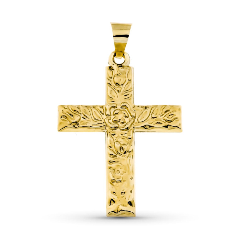 9K CRUZ ORO AMARILLO SIN CRISTO ESTAMPADA 32X24 MM ESPALDA LISA