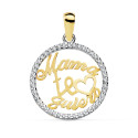 9K COLGANTE ORO BICOLOR MAMA TE QUIERO CON CIRCONITA 16 MM