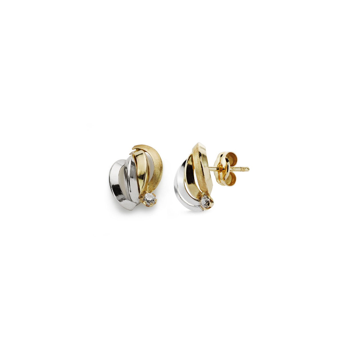 9K PENDIENTES ORO BICOLOR BANDAS CON CIRCONITA 10X9 MM CIERRE PRESION