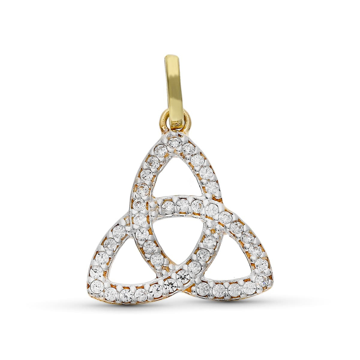 9K COLGANTE ORO BICOLOR TRINITY CON CIRCONITAS. MEDIDA: 16X17 MM