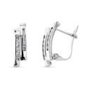 9K PENDIENTES ORO BLANCO BANDAS CON CIRCONITA 15X5 MM CIERRE CATALAN