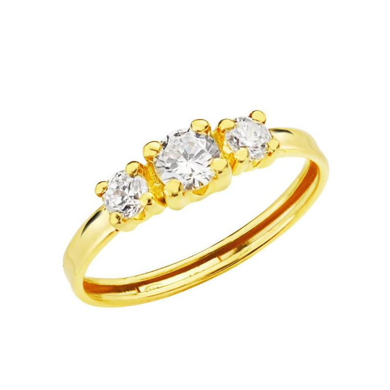 18K SORTIJA ORO AMARILLO CON TRES CIRCONITA DE 4 MM EN GARRAS