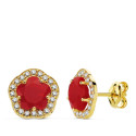 9K PENDIENTES ORO AMARILLO ESTRELLA 9 MM PIEDRA COLOR ROJO CIERRE PRESION