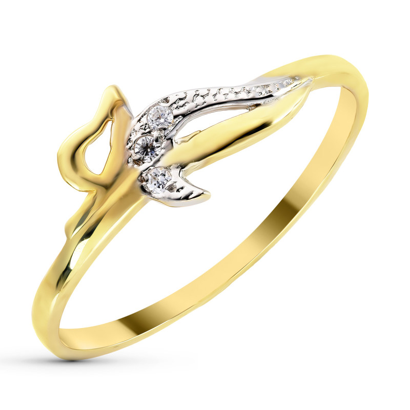 9K SORTIJA ORO BICOLOR JOHAS CALADAS CON CIRCONITA. ANCHO: 7 MM