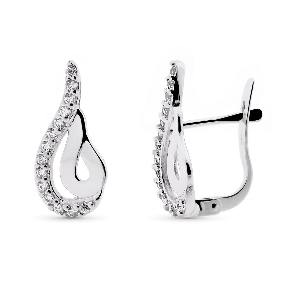 9K PENDIENTES ORO BLANCO BANDAS CARRIL CIRCONITA 16X7 MM CIERRE CATALAN