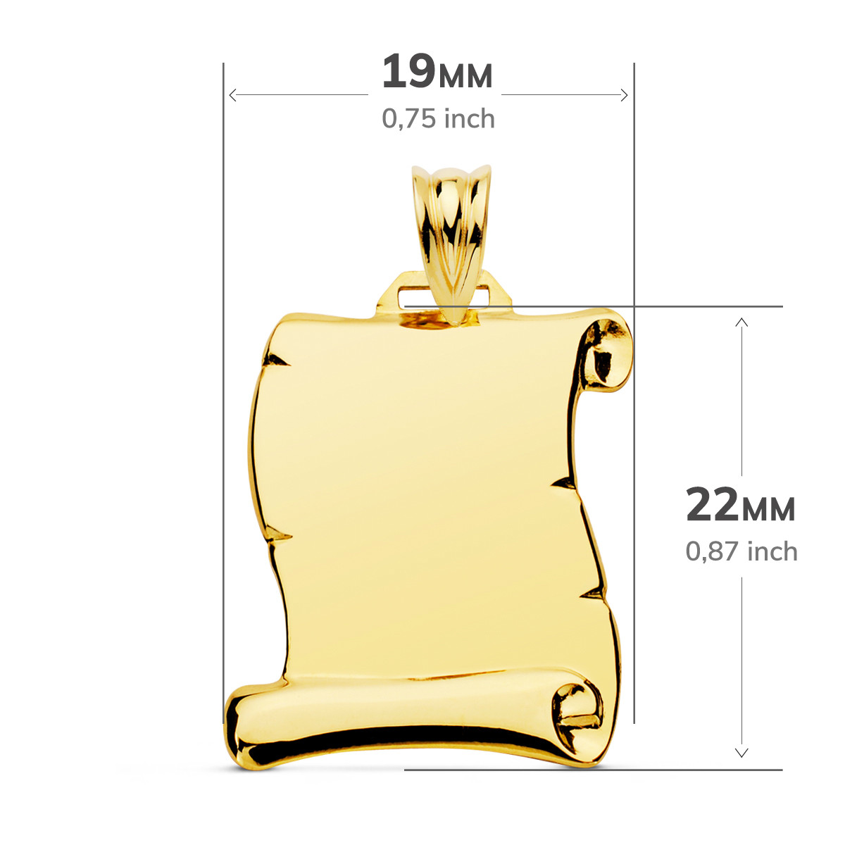 9K PLACA CHAPA COLGANTE PERGAMINO ORO AMARILLO LISO BRILLO 22X19 MM