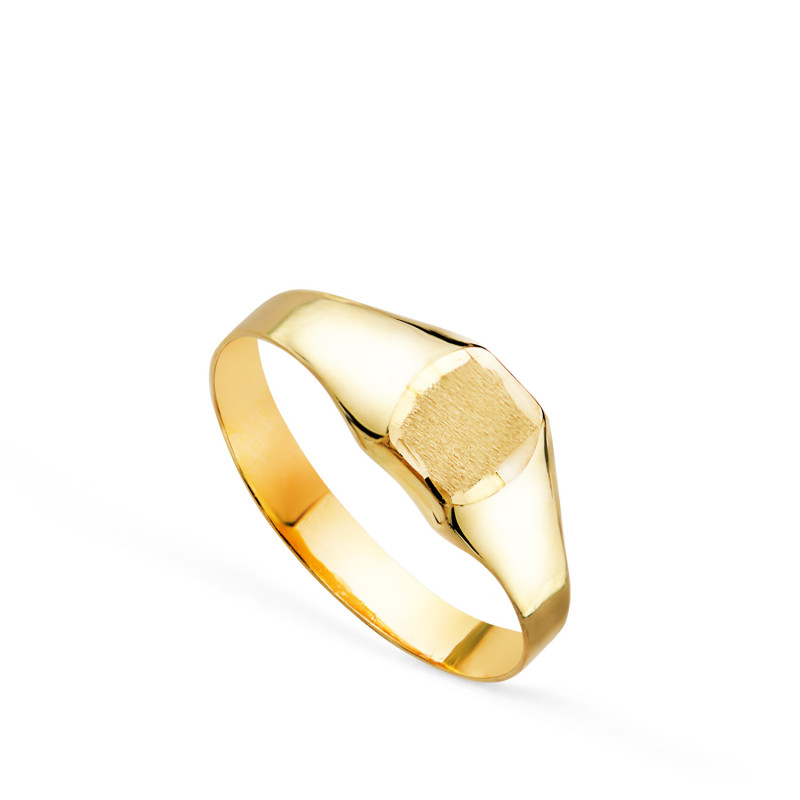 18K SELLO ORO AMARILLO HUECO BEBE O MEÑIQUE RECTANGULAR BRILLO. ZONA GRABADO 4,5X3,5 MM