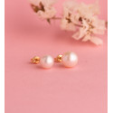 18K PENDIENTES ORO AMARILLO PERLA CULTIVADA 7 - 7,5 MM CON CASQUILLA CIERRE PRESION
