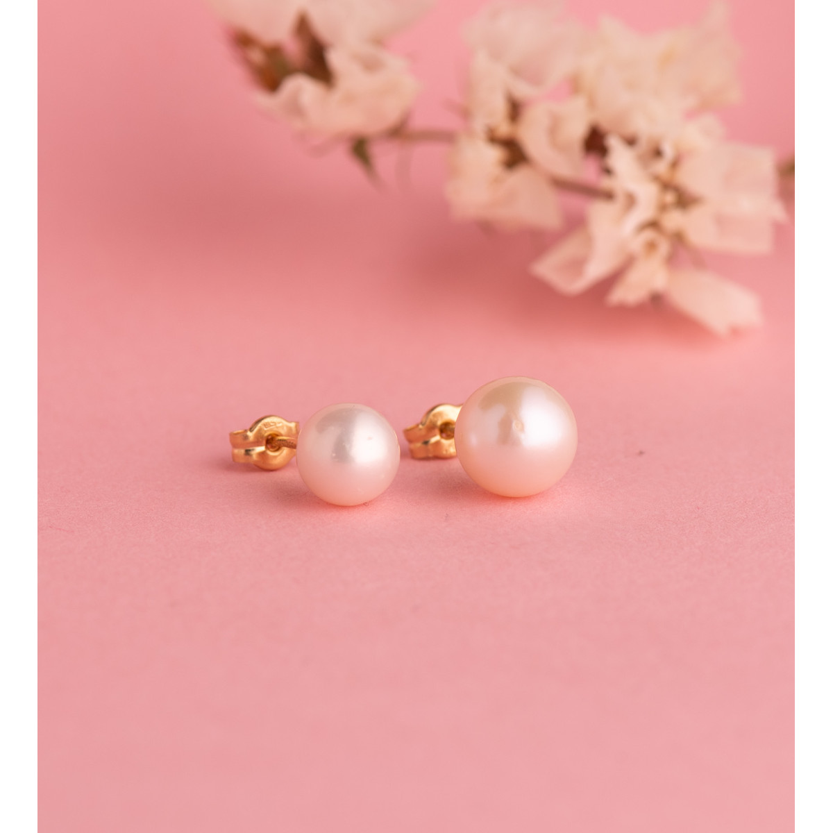 18K PENDIENTES ORO AMARILLO PERLA CULTIVADA 7 - 7,5 MM CON CASQUILLA CIERRE PRESION