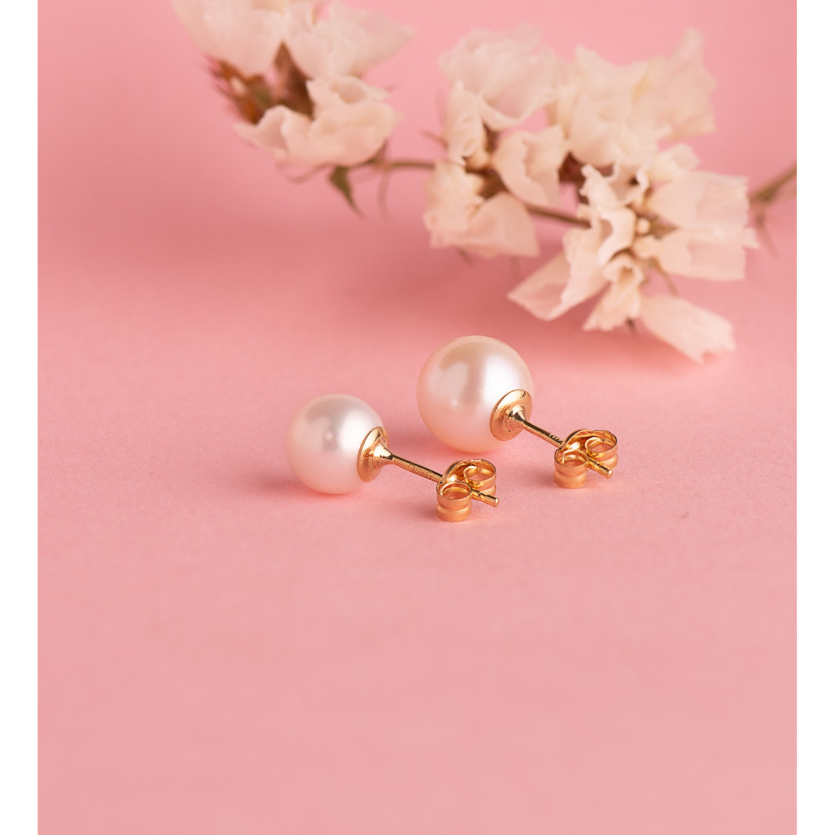 18K PENDIENTES ORO AMARILLO PERLA CULTIVADA 7 - 7,5 MM CON CASQUILLA CIERRE PRESION