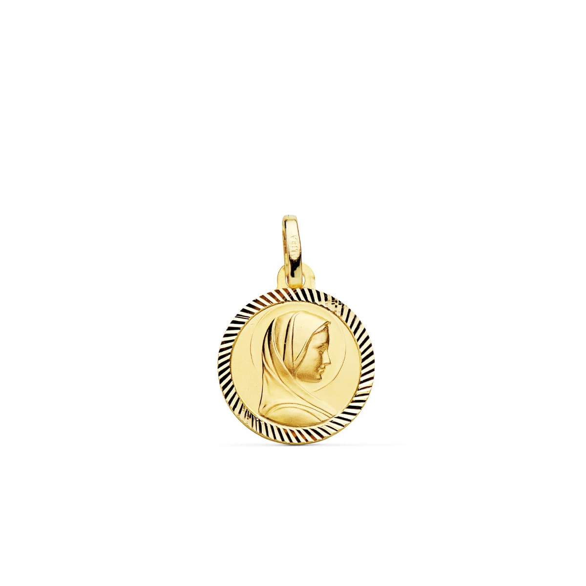 18K MEDALLA ORO AMARILLO VIRGEN NIÑA FRANCESA HELICE 14 MM