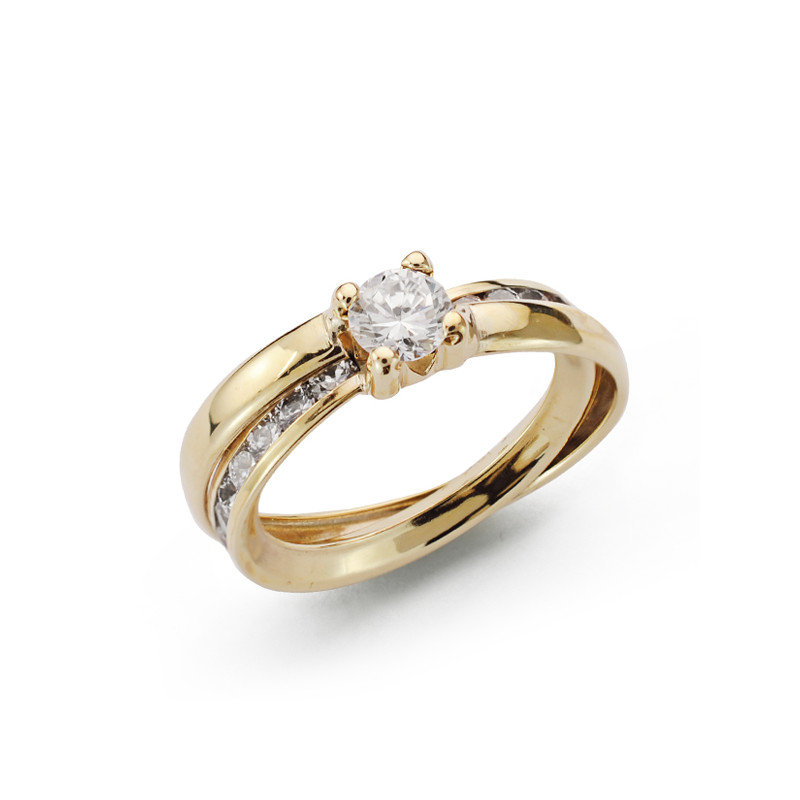 9K SOLITARIO ORO AMARILLO BANDAS CON CIRCONITAS EN CARRIL Y CIRCONITA CON GARRAS. ANCHO: 5 MM