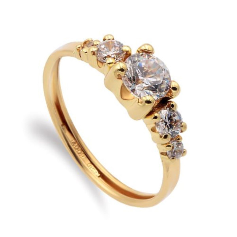 9K SORTIJA QUINTILLO ORO AMARILLO CON 5 CIRCONITA ANCHO: 5 MM