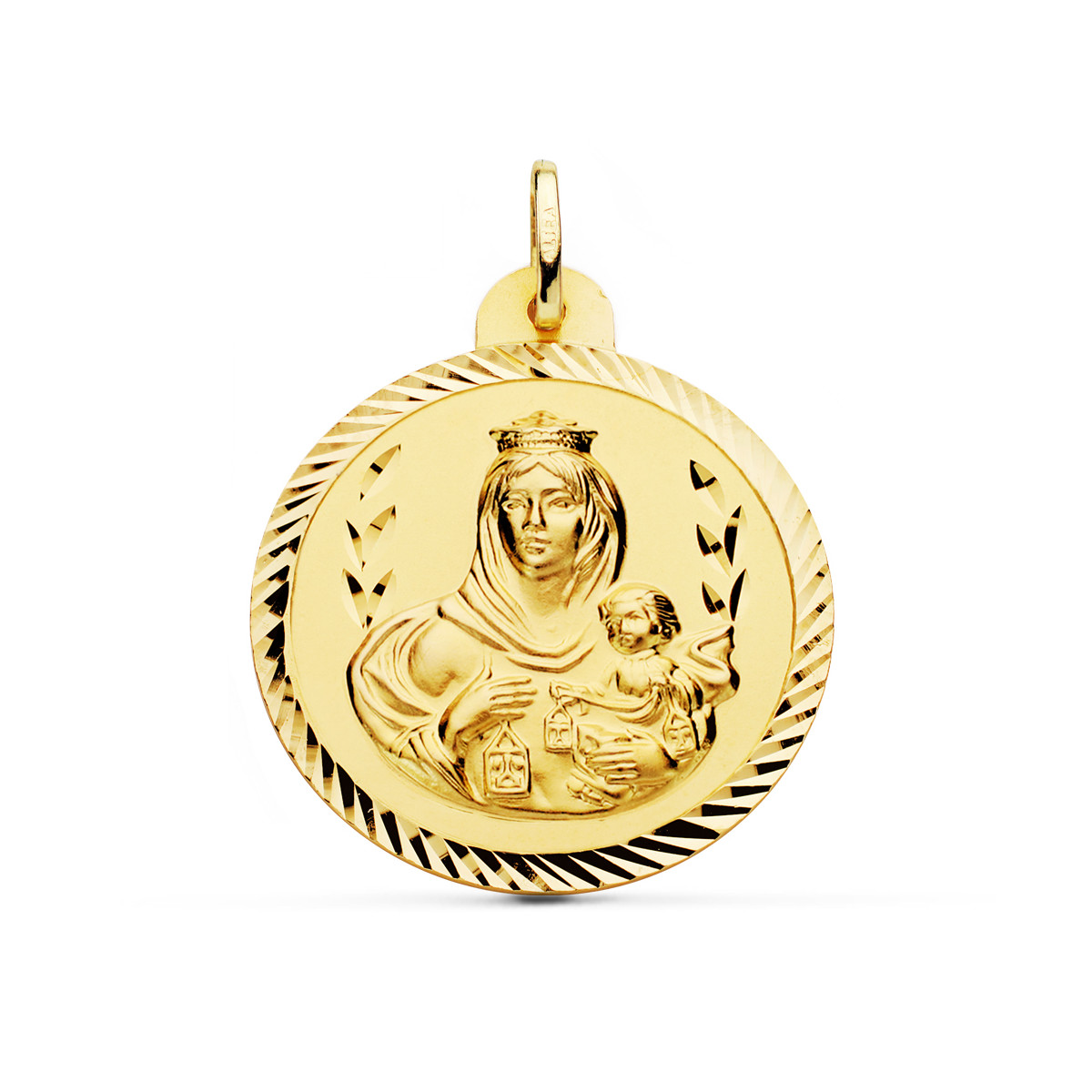 18K ESCAPULARIO ORO AMARILLO HELICE VIRGEN CARMEN Y CORAZON DE JESUS 30 MM