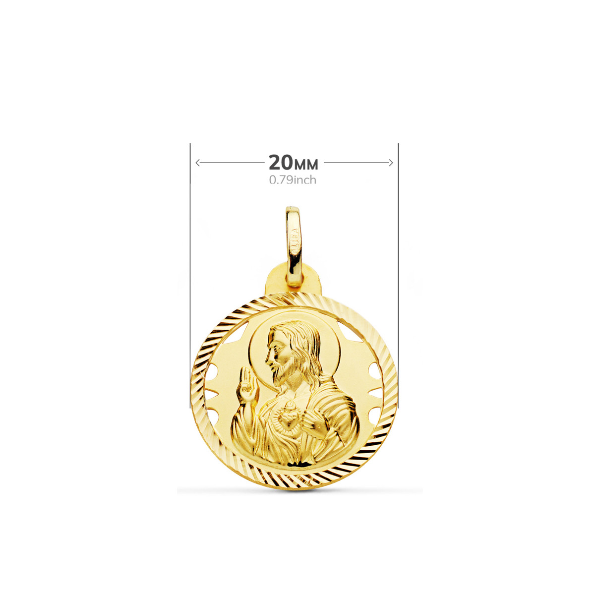 18K ESCAPULARIO ORO AMARILLO HELICE CALADO VIRGEN CARMEN Y CORAZON DE 20 MM