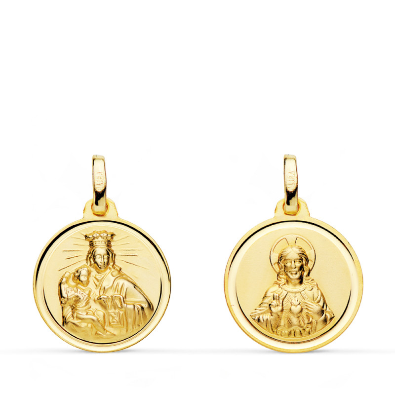 18K ESCAPULARIO VIRGEN DEL CARMEN Y CORAZON DE JESUS 14MM 1.30GRS