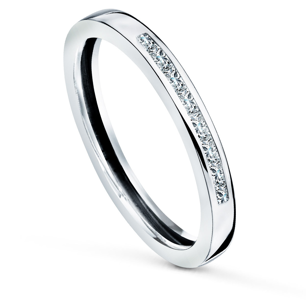 9K SORTIJA ORO BLANCO CON CIRCONITA BAGUETTE EN CARRIL. ANCHO: 2,2 MM