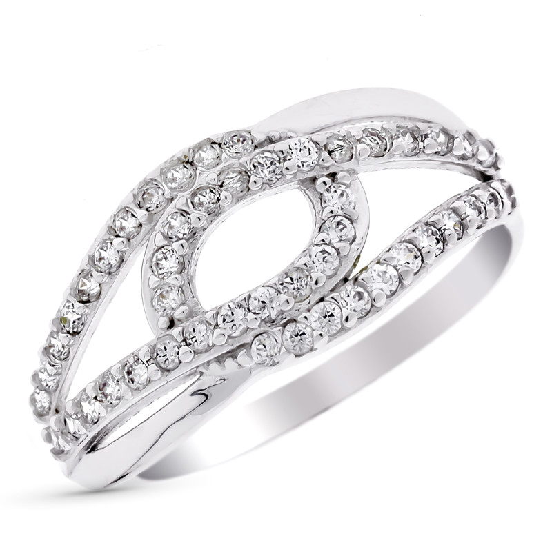 9K SORTIJA ORO BLANCO CALADA CON CIRCONITAS. ANCHO: 12 MM