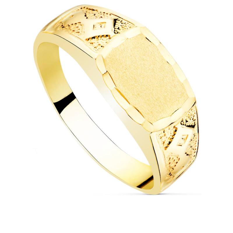 18K SELLO MACIZO CABALLERO ORO AMARILLO TALLADO CABEZA MATE 10X7 MM