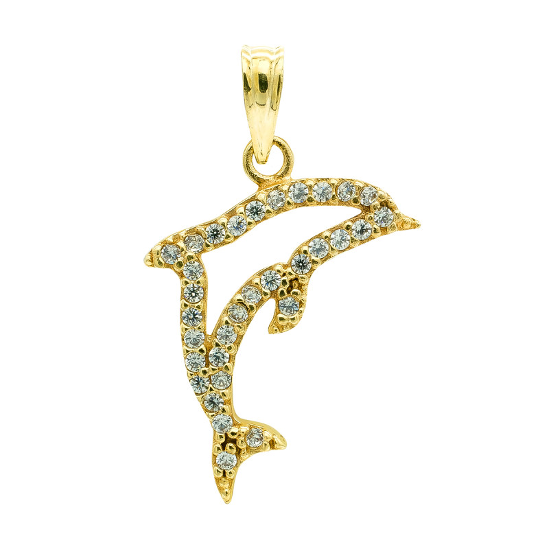 9K COLGANTE ORO AMARILLO DELFIN CIRCONITA 21X18 MM