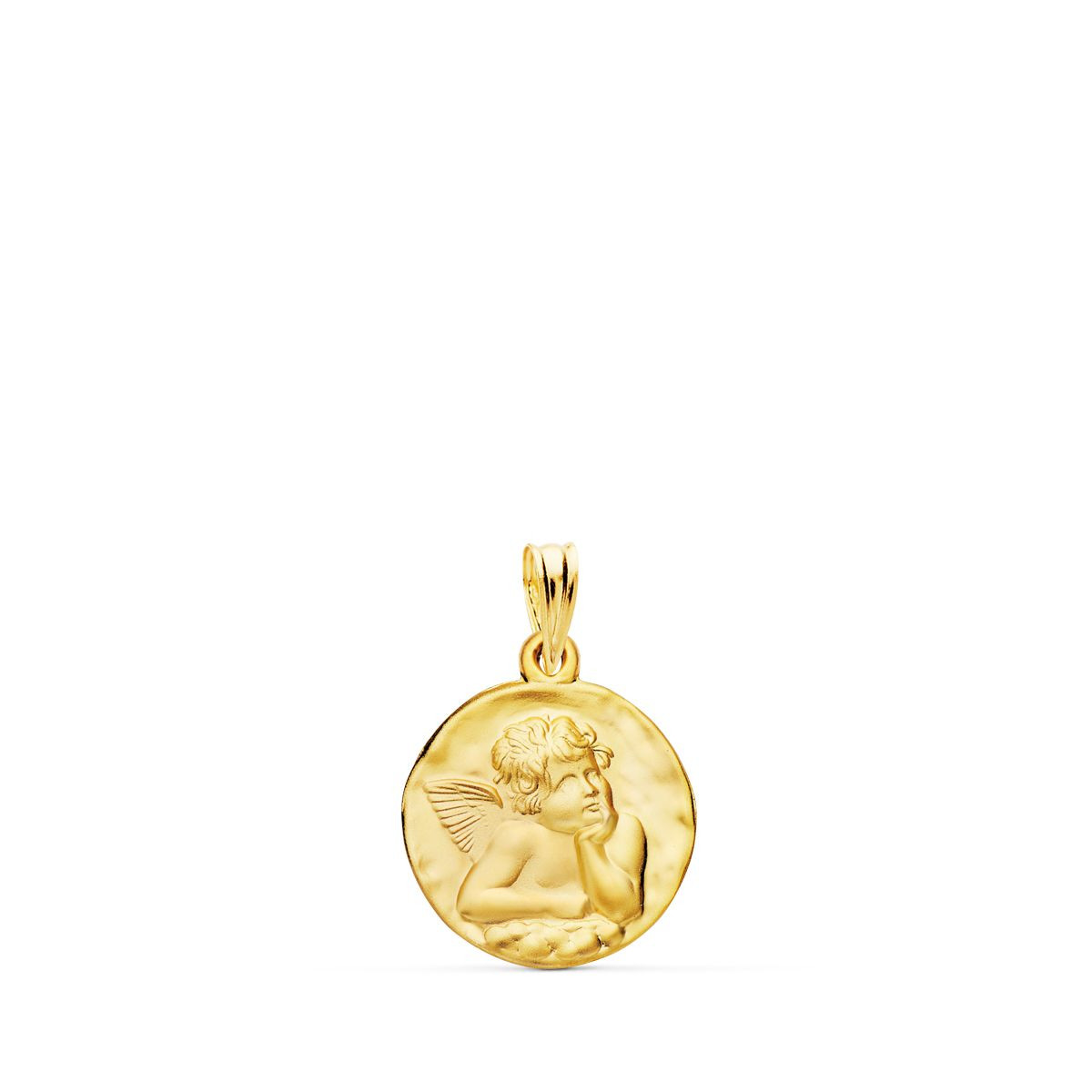 18K MEDALLA ORO AMARILLO REDONDA ANGELITO BURLON MATIZADO  16 MM