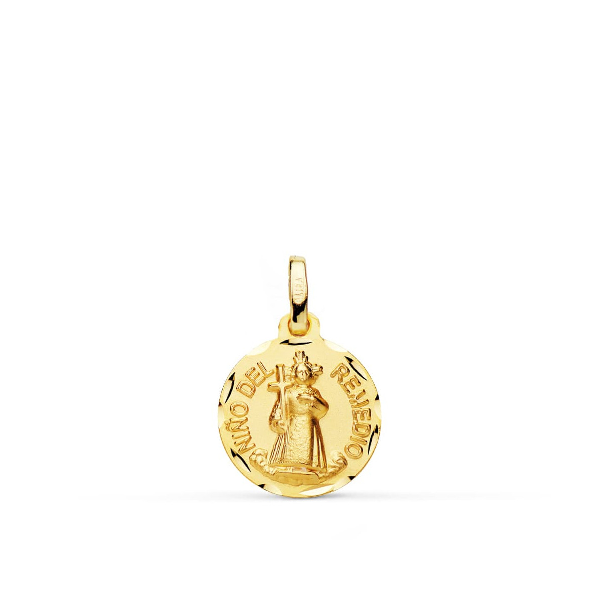 18K MEDALLA ORO AMARILLO NIÑO DEL REMEDIO TALLADA 14 MM