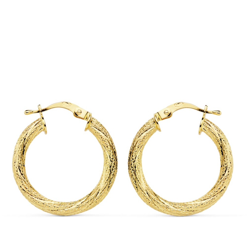 18K AROS ORO AMARILLO HUECOS GRANILLADOS 21 MM