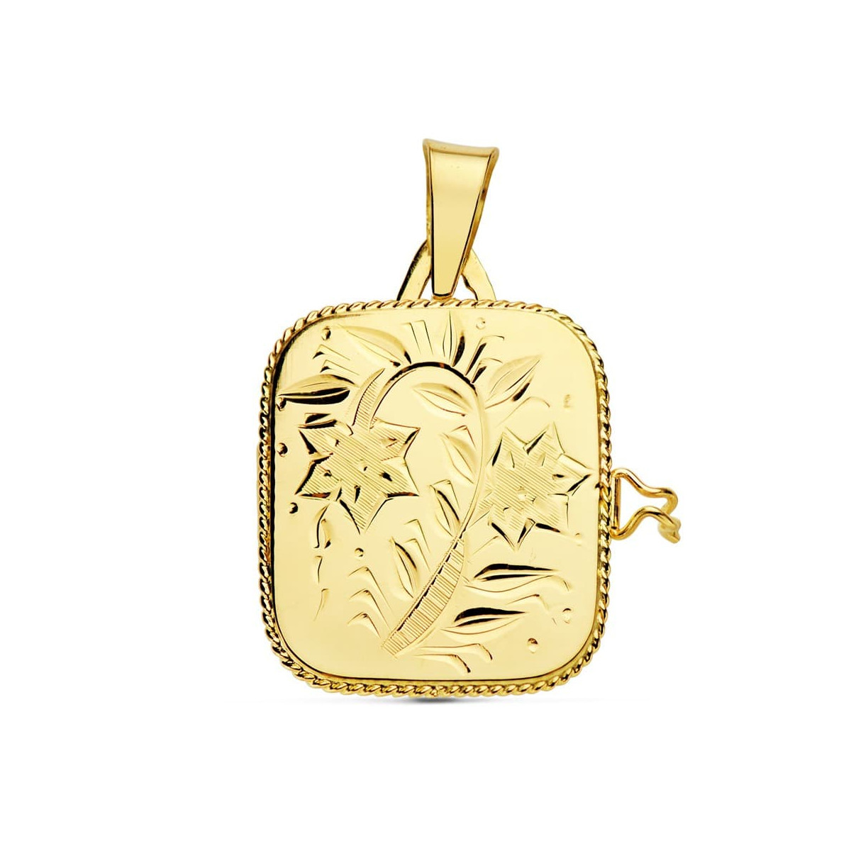 18K GUARDAPELO DIJE PORTAFOTOS ORO AMARILLO CUADRADO LABRADO. 21X18 MM