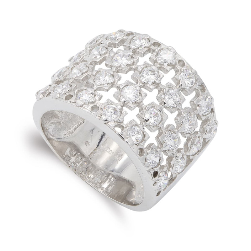 18K SORTIJA ORO BLANCO CON CIRCONITAS. ANCHO: 15 MM