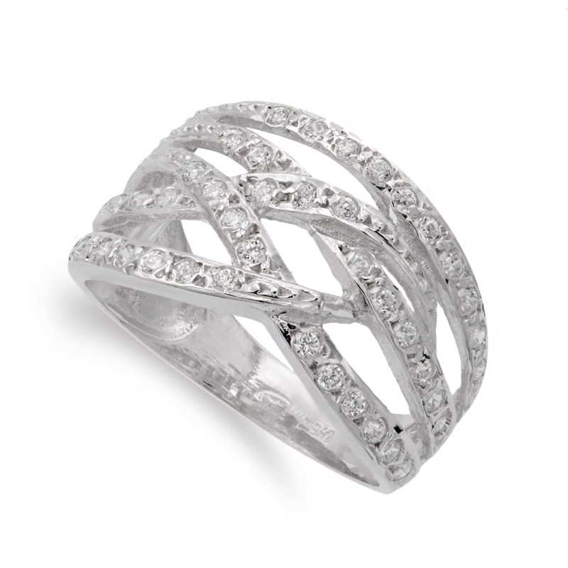 18K SORTIJA ORO BLANCO BANDAS CON CIRCONITA ANCHO 12 MM CUERPO 4 MM