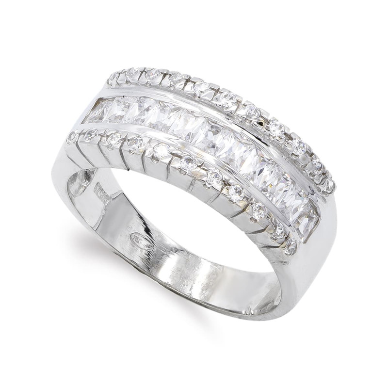 18K SORTIJA ORO BLANCO CIRCONITA BAGUETTE Y REDONDAS. ANCHO: 8 MM