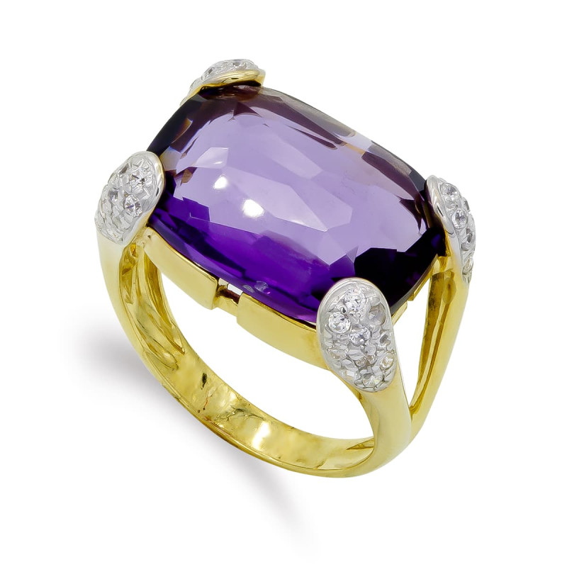 18K SORTIJA ORO AMARILLO PIEDRA RECTANGULAR Y CIRCONITAS. MEDIDA: 18 X 13 MM