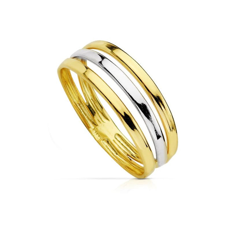18K SORTIJA ORO BICOLOR TRES HILOS ANCHO 7 MM
