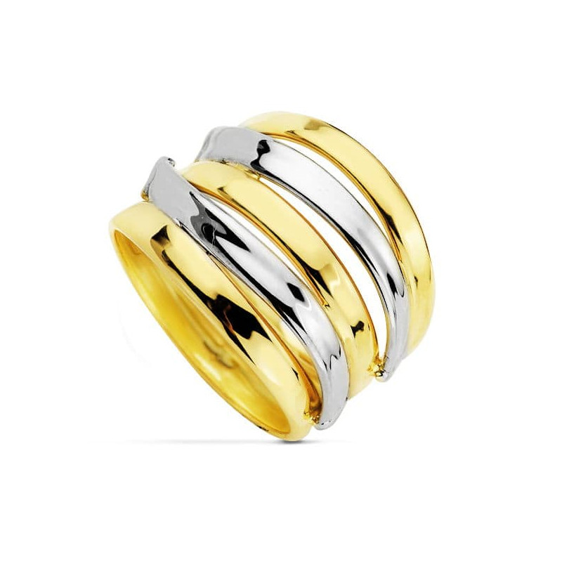 18K SORTIJA ORO BICOLOR 5 BANDAS BRILLO ANCHO 16 MM