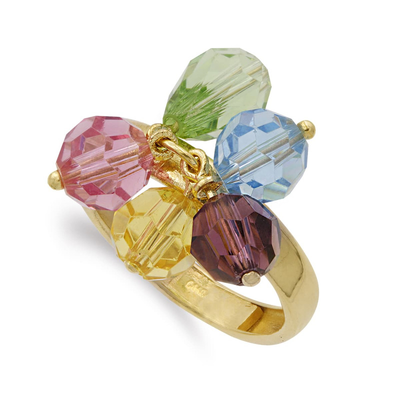 18K SORTIJA ORO AMARILLO CINCO PIEDRAS DE COLORES. ANCHO 3 MM