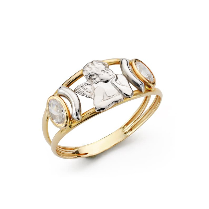 18K SORTIJA ORO BICOLOR DOBLE CUERPO CON ANGEL BURLON Y CRICONITAS. ANCHO: 8 MM