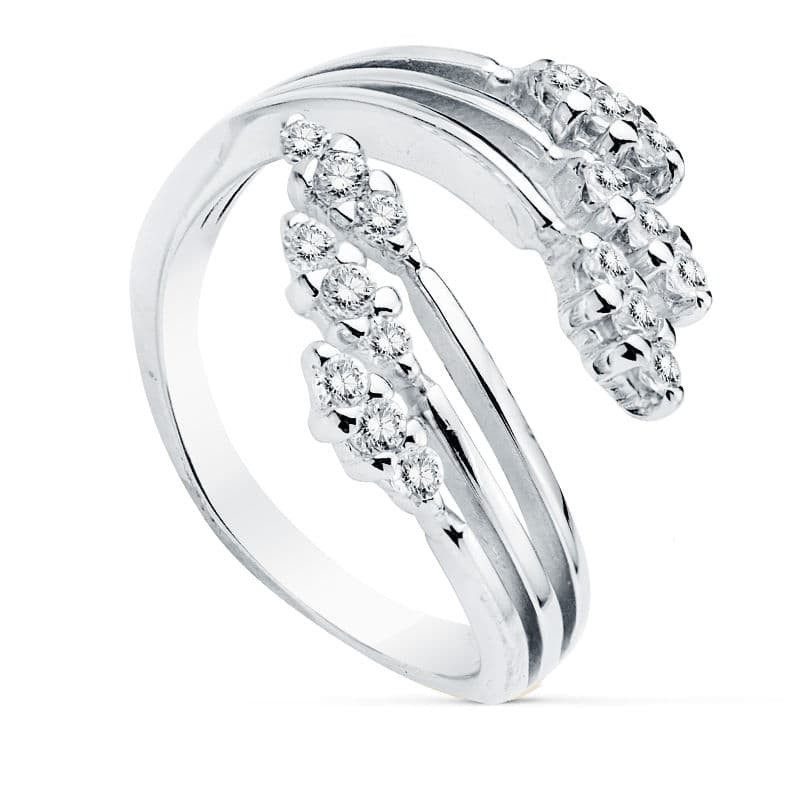 18K SORTIJA ORO BLANCO RAMAS CRUZADAS CON CIRCONITAS. ANCHO: 18X16MM