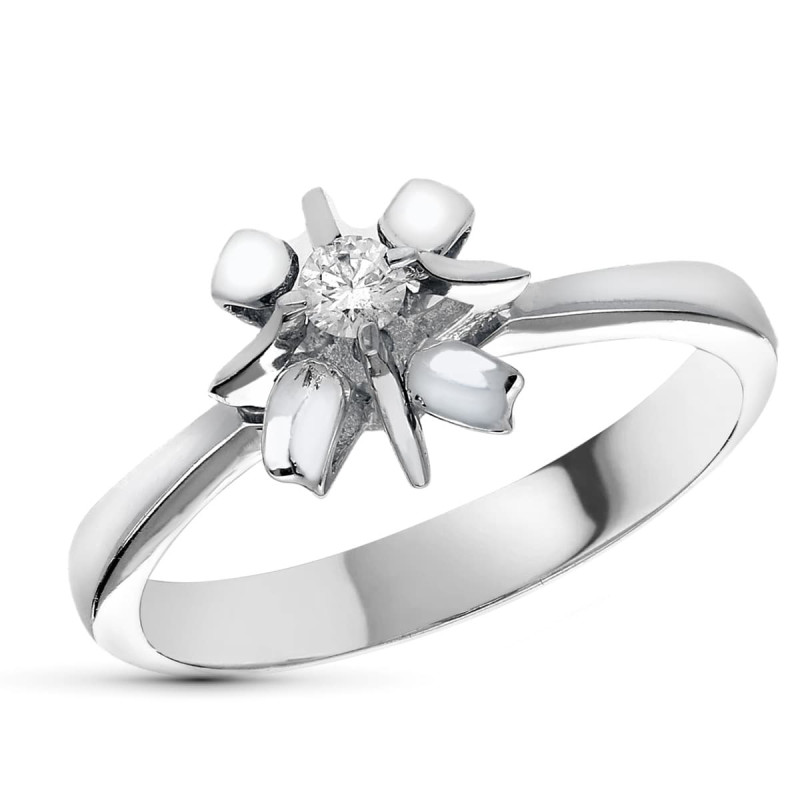 18K SOLITARIO ORO BLANCO CON DIAMANTE NATURAL  0,10 QTS. ANCHO: 9,5MM