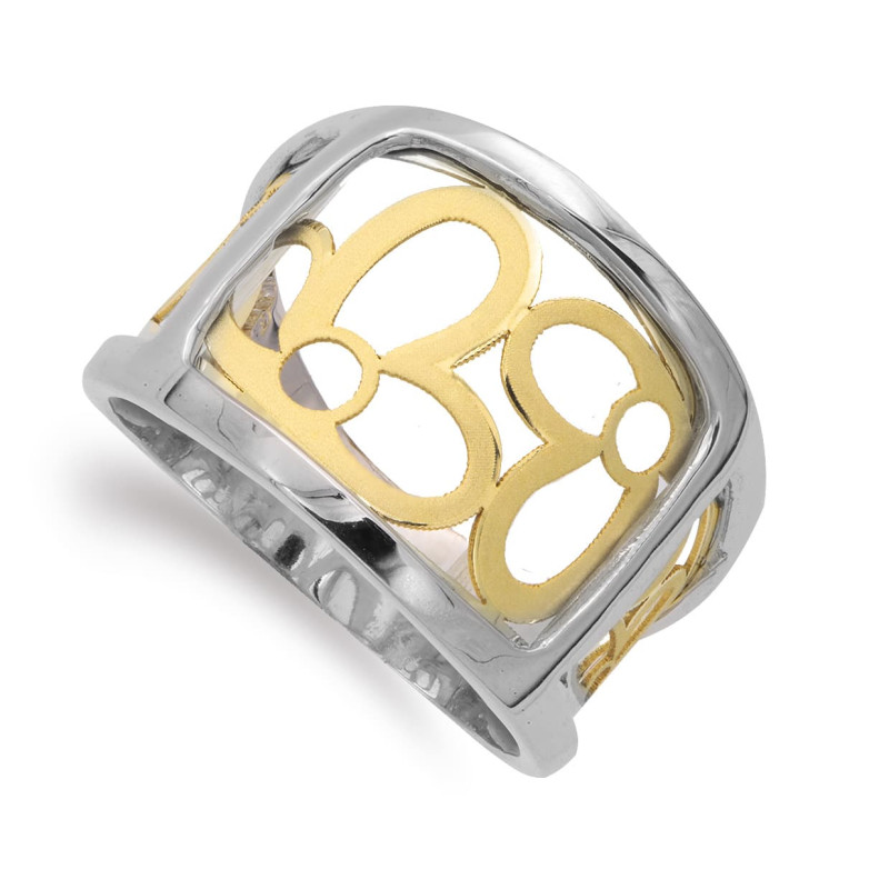 18K SORTIJA ORO BICOLOR CON FLORES CALADAS. ANCHO: 15MM