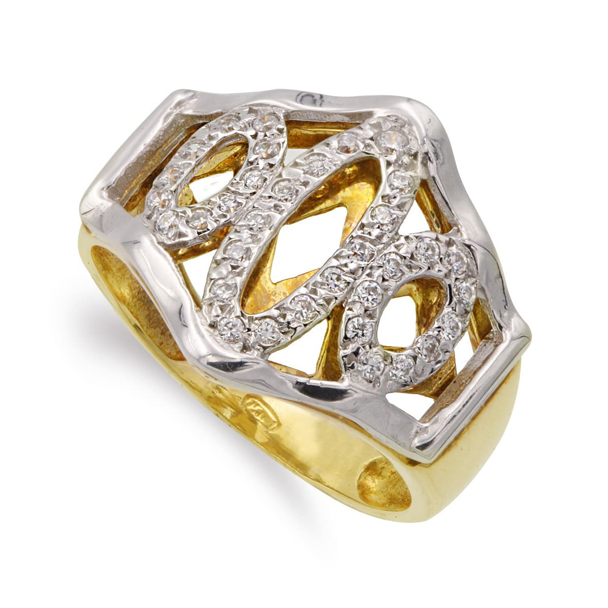 18K SORTIJA ORO BICOLOR MOTIVOS CON CIRCONITAS. ANCHO: 16,5 MM