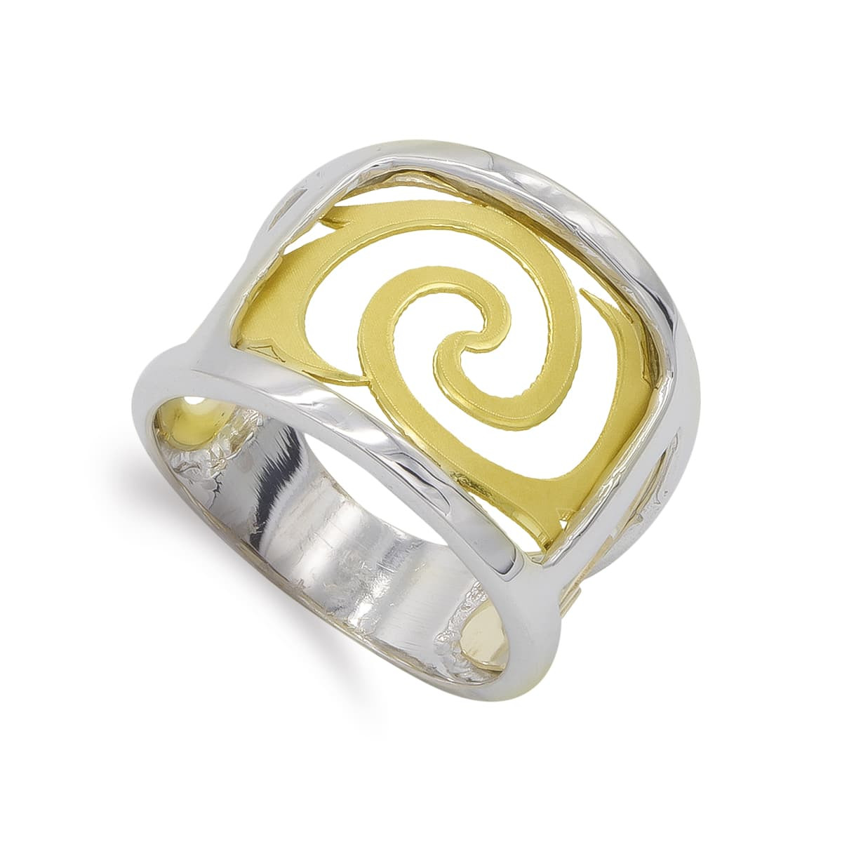 18K SORTIJA ORO BICOLOR CALADA MOTIVO OLA. ANCHO: 15MM