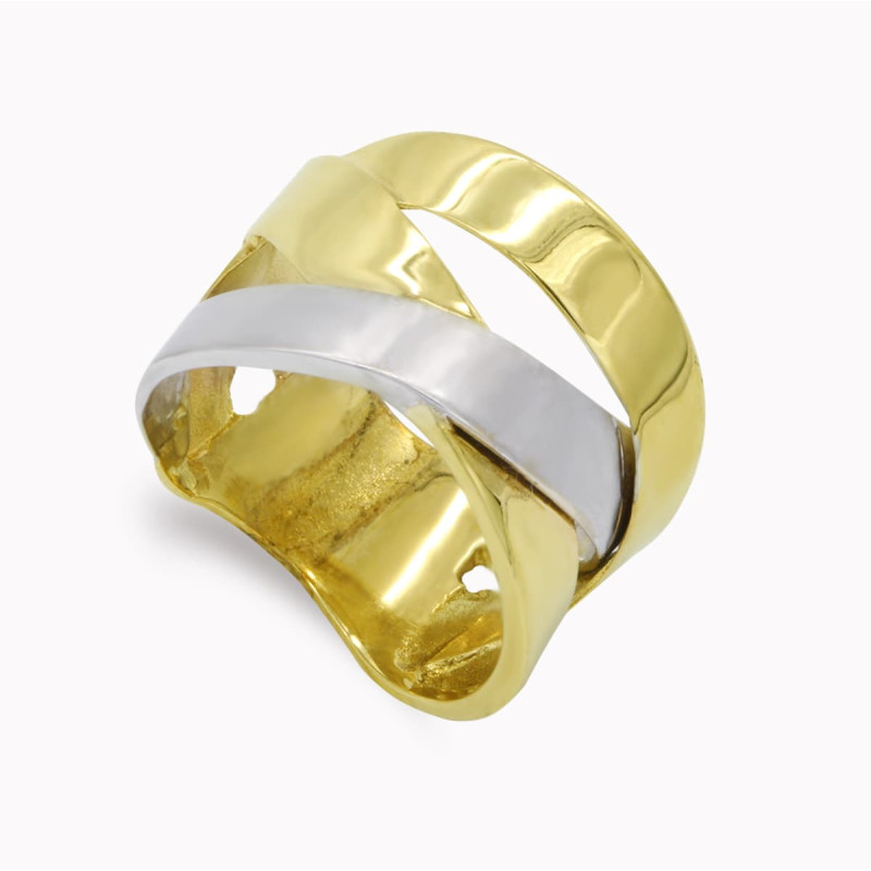 18K SORTIJA ORO BICOLOR LISA CON BANDAS MATE Y BRILLO. ANCHO: 12,5MM